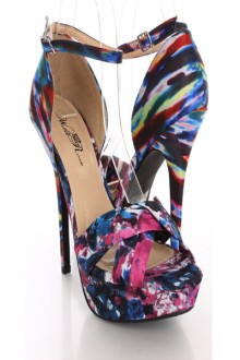 Blue Multi Printed Fabric Heels